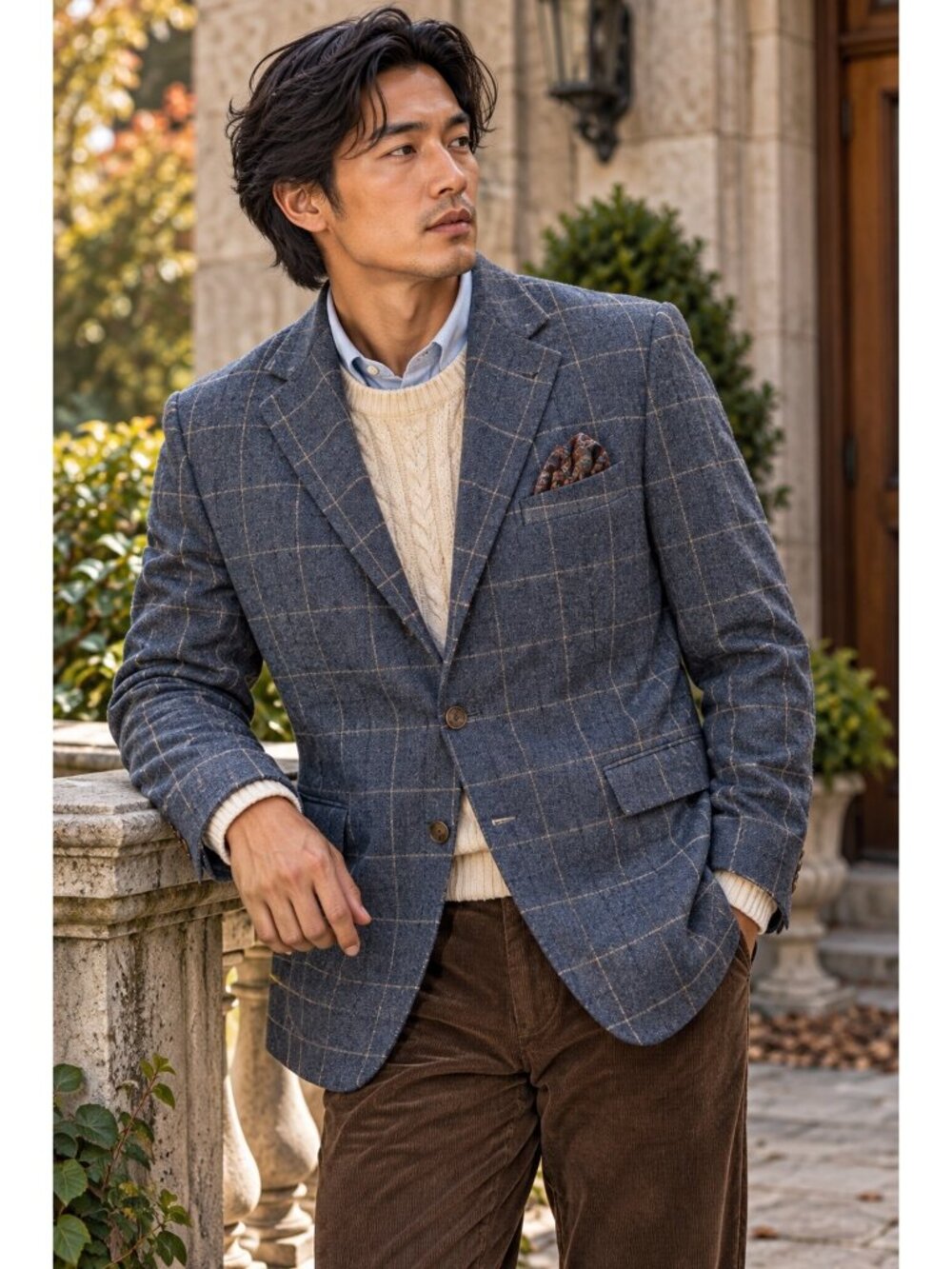 Crittenden Men’s Blue Windowpane 100% Wool Sport Coat Blazer 42R